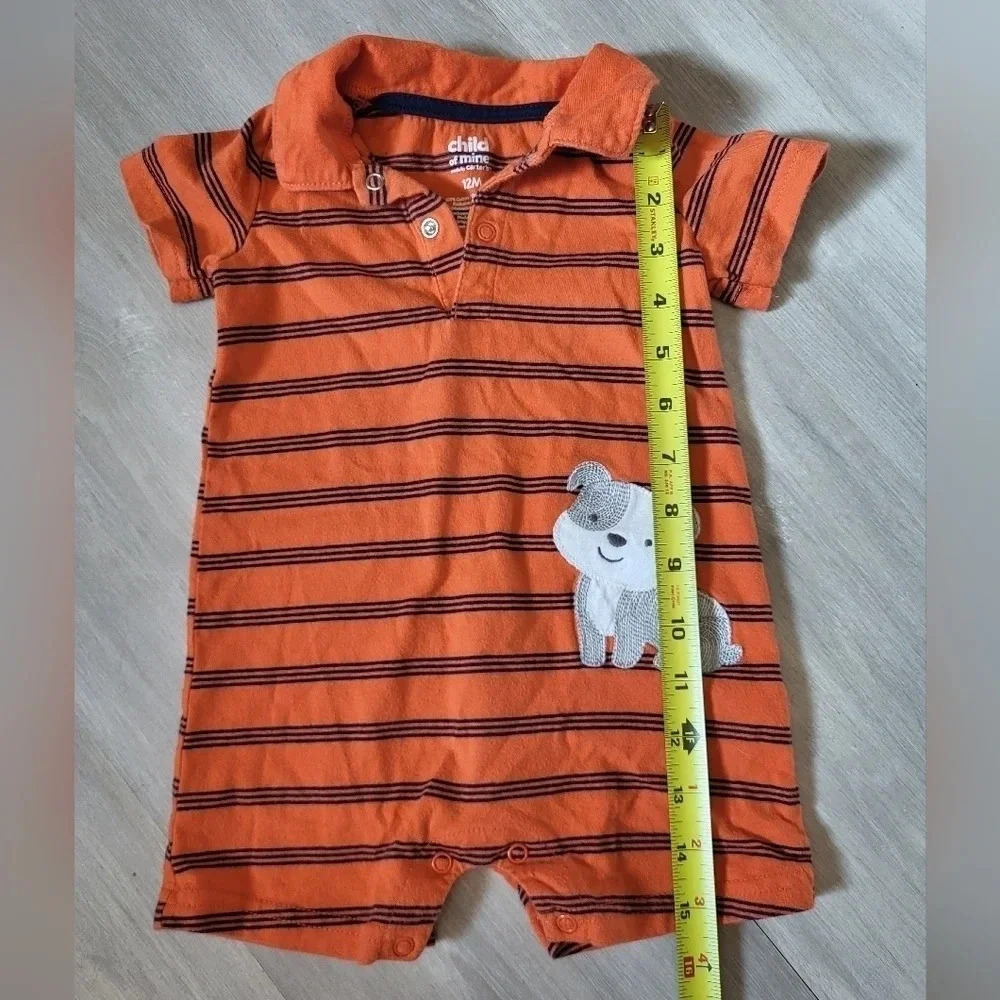 Child of Mine by Carters Orange Striped Dog Romper Size 12M - Picture 2 of 4